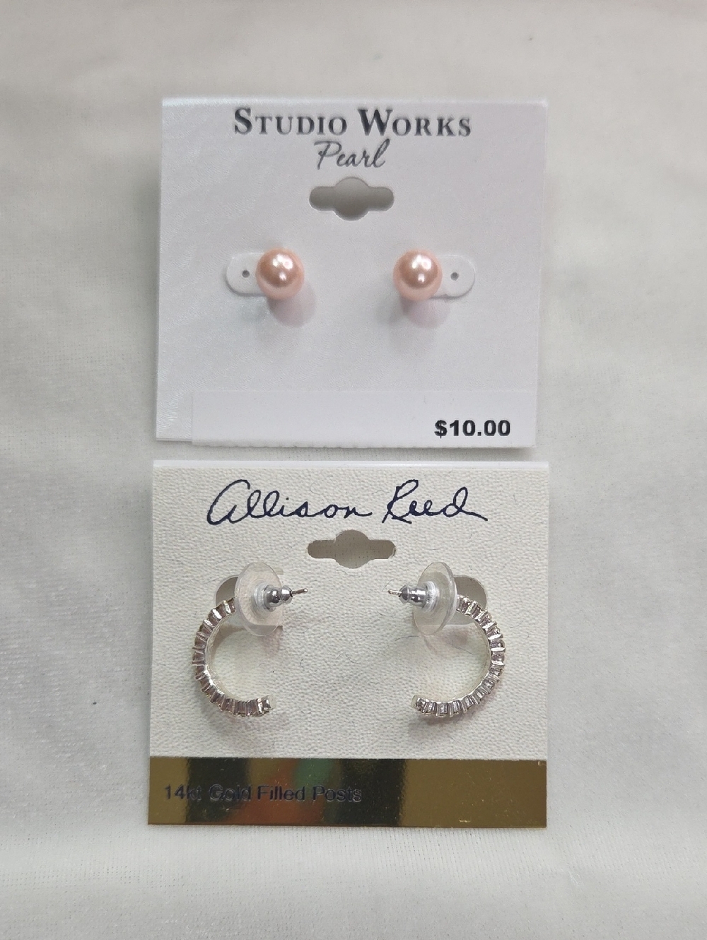 Lot of 2 Pairs Pierced Earrings Studio Works Pearl and Allison Reed Rhinestone